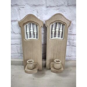 Vtg Pair Wooden Wall Sconce Candle Holders Decorative Plaques Sexton USA Retro